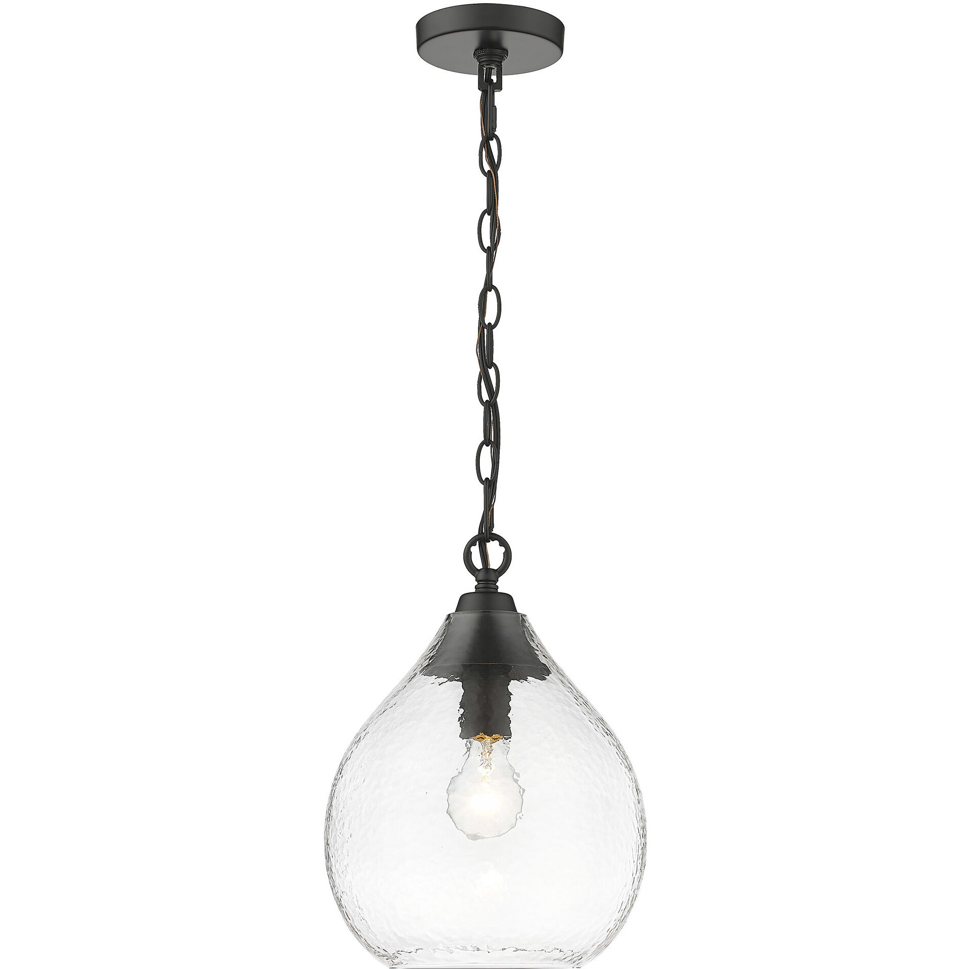 Ariella Pendant Ceiling Light in Matte Black, Clear Hammered, Small