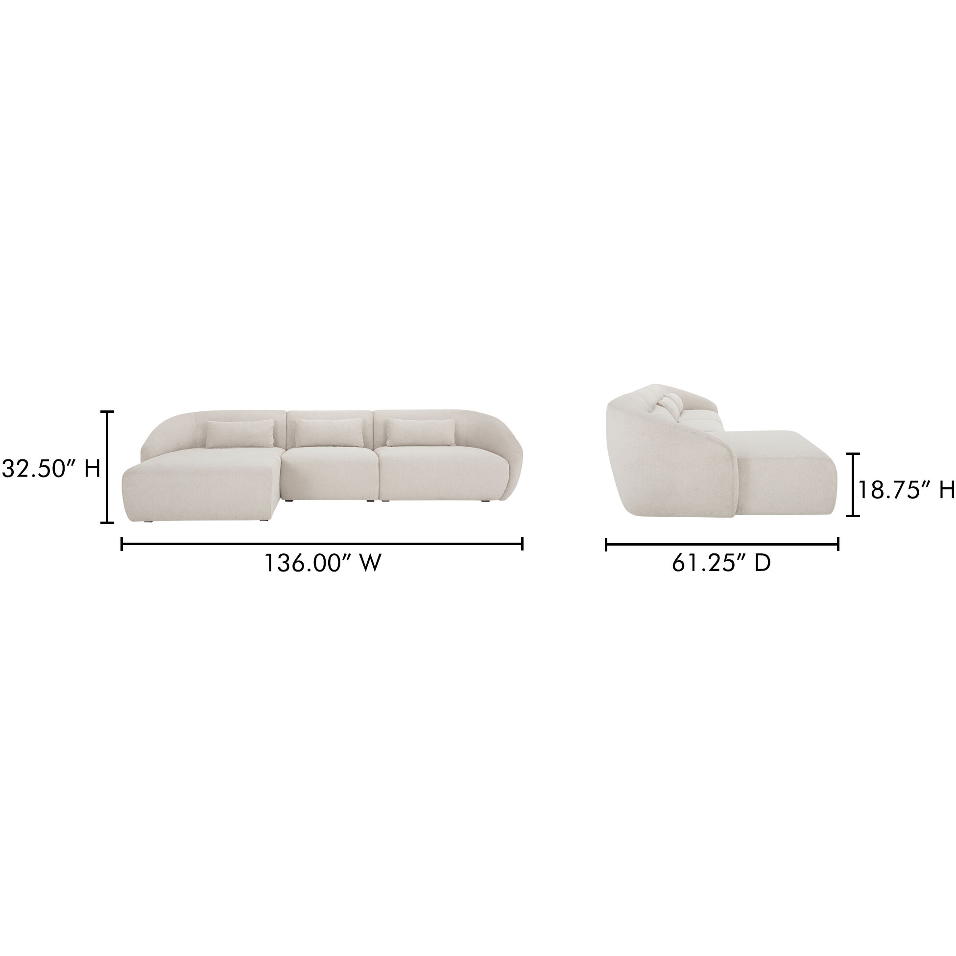 Amelia White Modular Left Sectional, Lounge