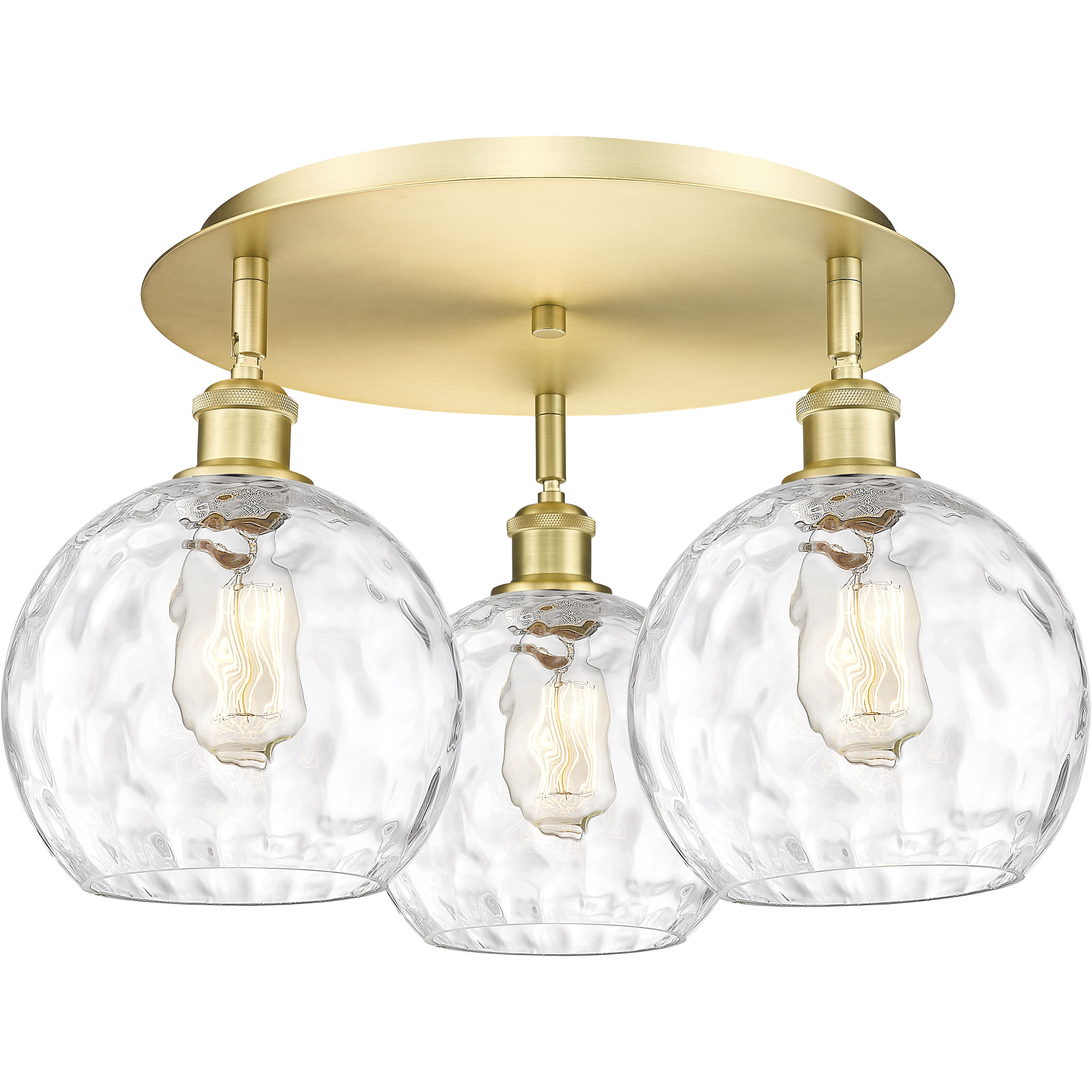 Athens Water Glass 3 Light 19.75 inch Satin Gold Flush Mount Ceiling Light