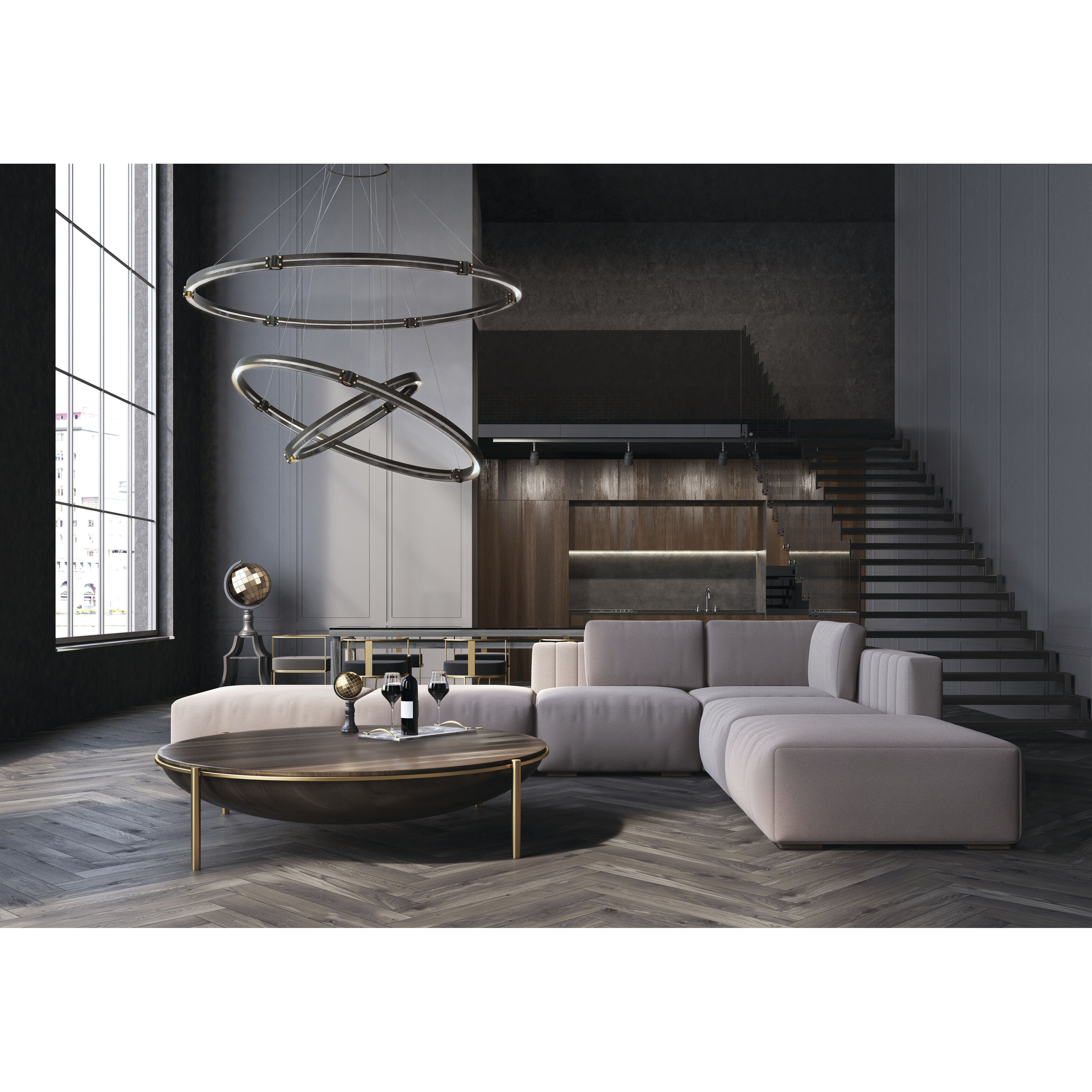 Admiral LED 61.75 inch Gold and Black Chandelier Ceiling Light