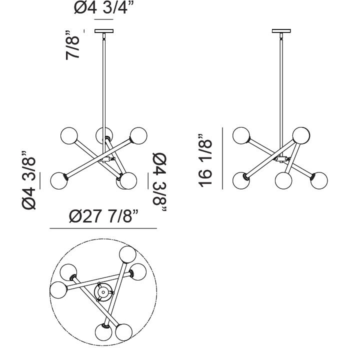 Matchstix 6 Light 27.88 inch Black Pendant Ceiling Light in Black and Clear