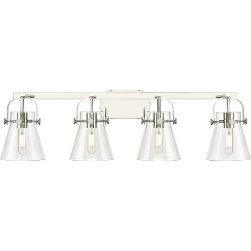 Pilaster II Cone 4 Light 36.5 inch Polished Nickel Bath Vanity Light Wall Light in Clear Glass