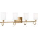 Oak Moore 4 Light 33.88 inch Satin Brass Bath Vanity Wall Light