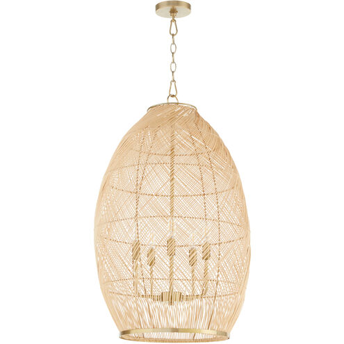 Rattan 5 Light 19 inch Aged Brass Pendant Ceiling Light
