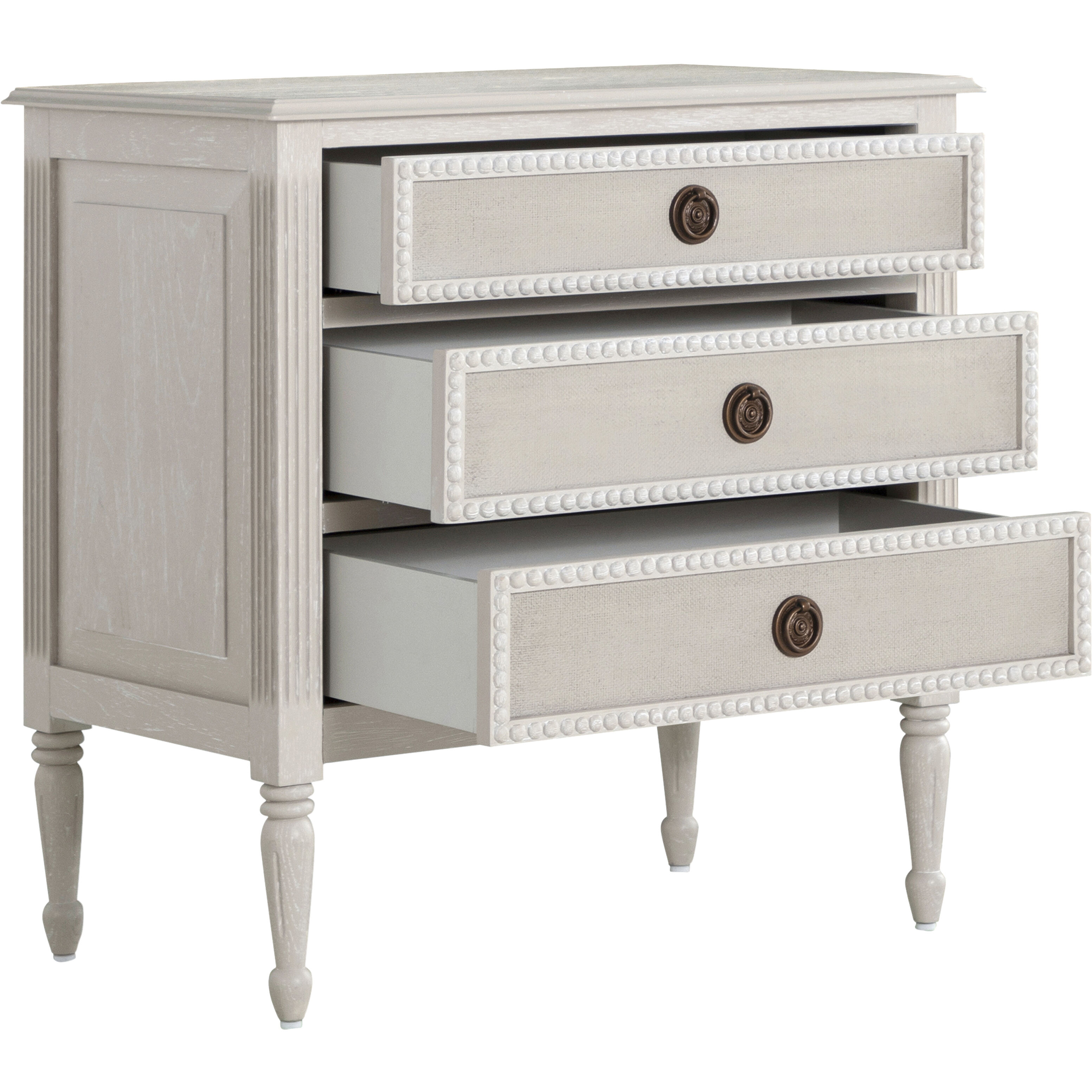 Caroline 30.5 X 30 inch Cerused White and Painted Burlap with Antique Bronze Nightstand