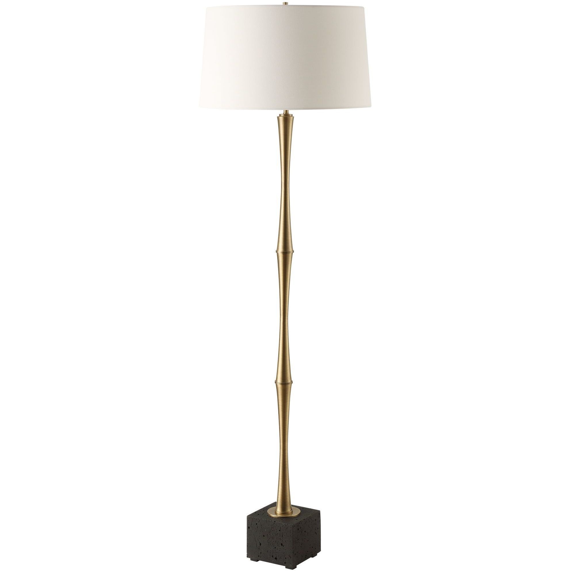 Shino 66 inch 150.00 watt Antique Brass and Black Travertine Floor Lamp Portable Light