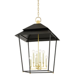 Natick 8 Light 24 inch Aged Brass Hanging Lantern Ceiling Light in Soft Black