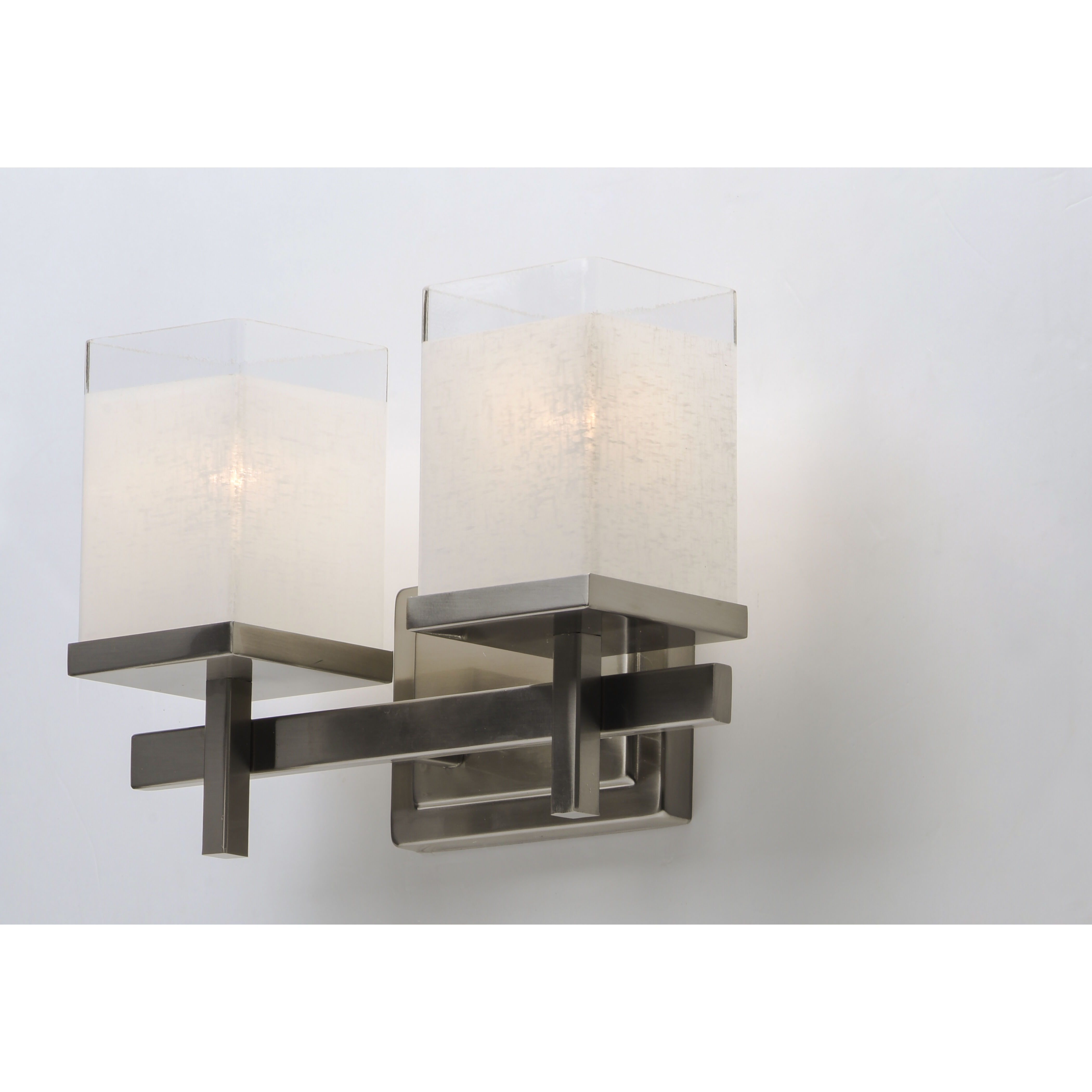 Tetra 2 Light 14 inch Satin Nickel Bath Vanity Wall Light in White Linen