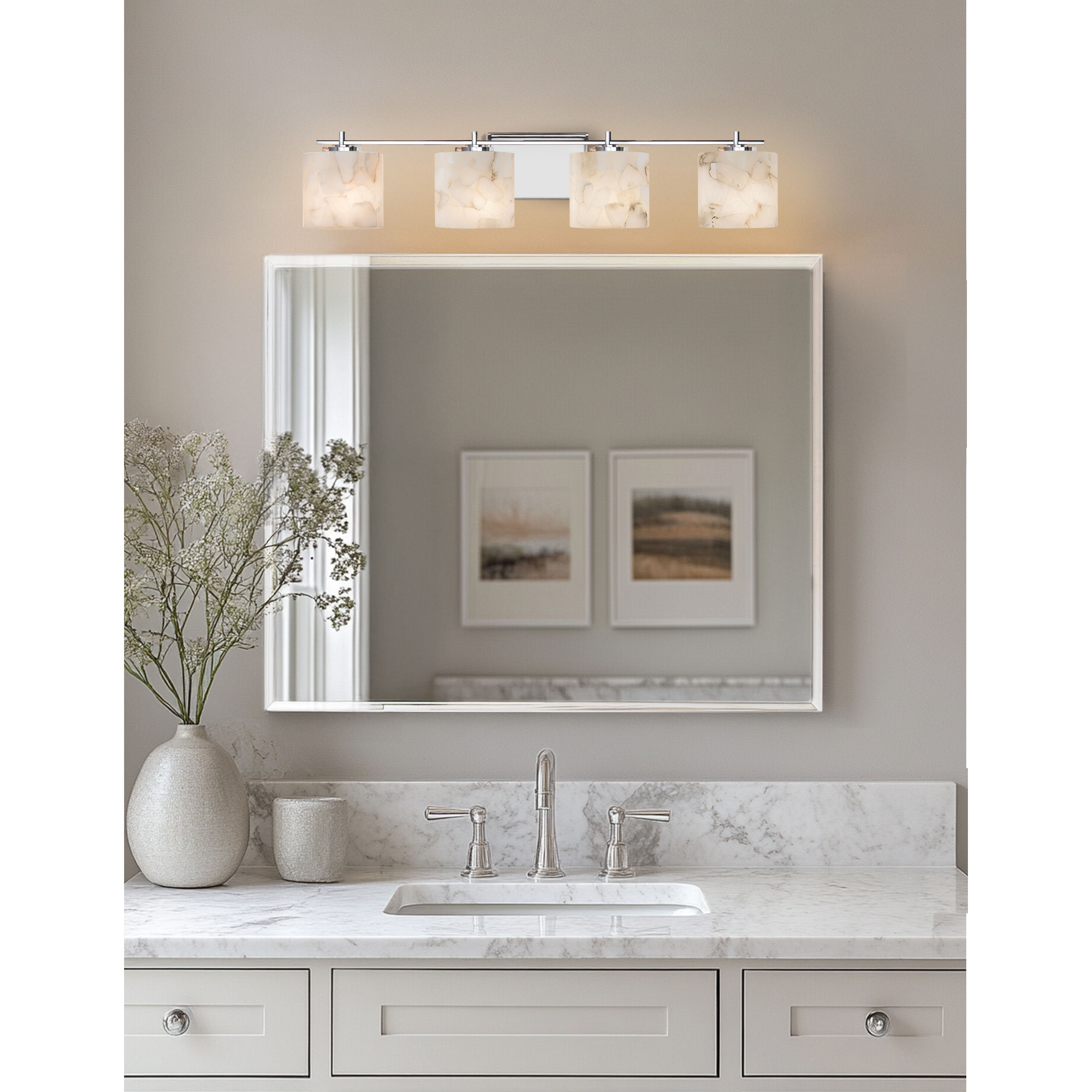 Alabaster Rocks 4 Light 36.75 inch Polished Chrome Vanity Light Wall Light in LED, Oval