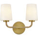 Kline 2 Light 14.25 inch Lacquered Brass with Natural Vanity Light Wall Light in Etched Opal, Small