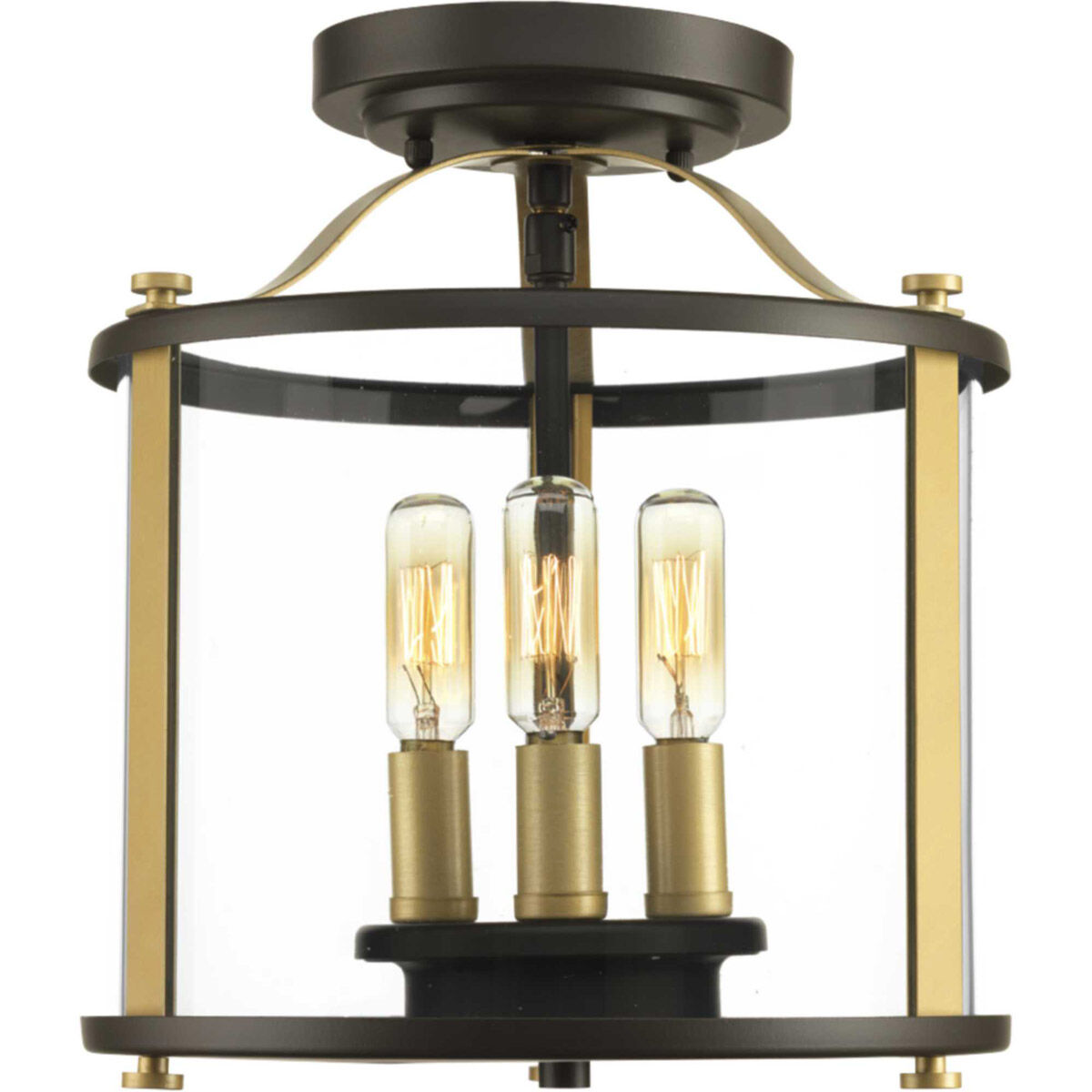 Squire 3 Light 10 inch Antique Bronze Outdoor Semi-Flush Convertible in Antique Bronze and Vintage Brass