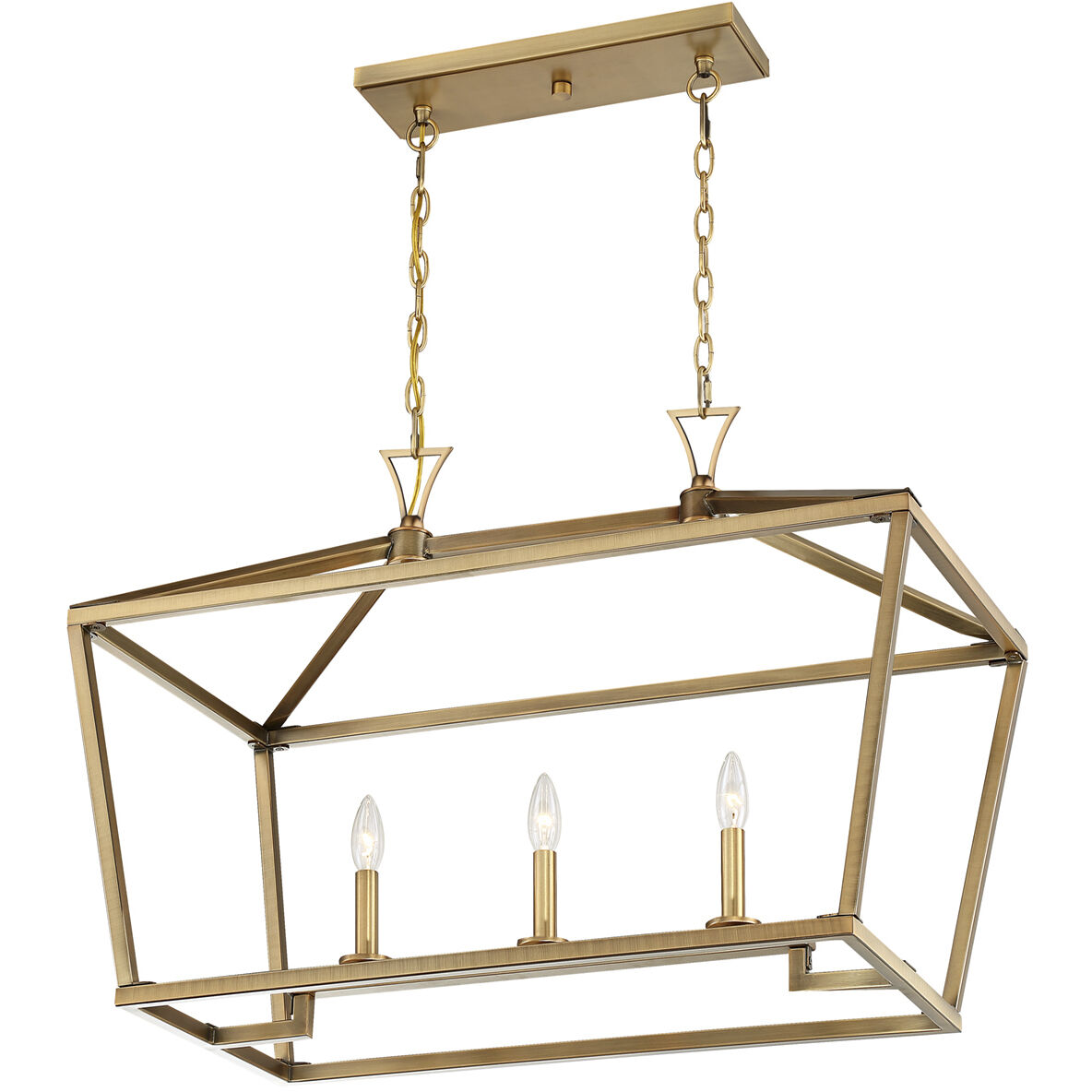 Townsend 3 Light 32 inch Warm Brass Linear Chandelier Ceiling Light, Essentials