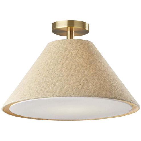 Hadley 18 inch Light Brown Textured Fabric and Antique Brass Flush Mount Ceiling Light