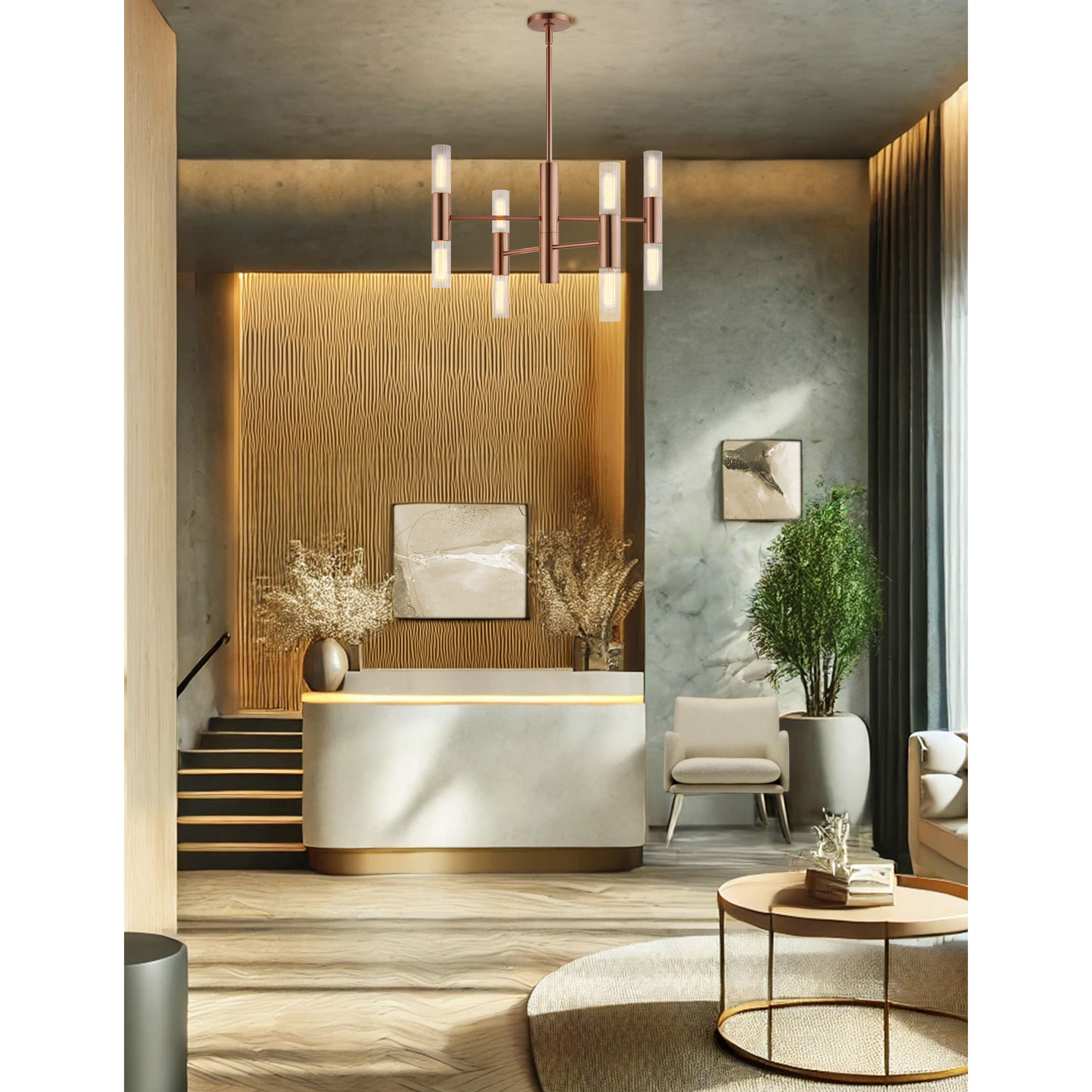 Fusion Collection - Rimini Family 8 Light 24 inch Brushed Brass Chandelier Ceiling Light in 24" D x 24" W x 17.25" H, EVOLV