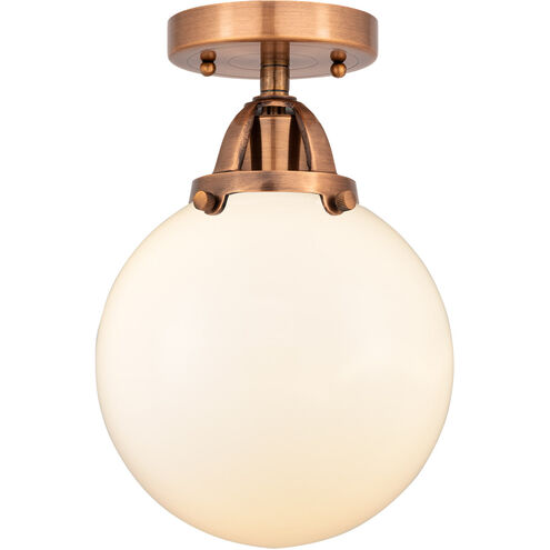 Nouveau 2 Beacon LED 8 inch Antique Copper Semi-Flush Mount Ceiling Light in Matte White Glass