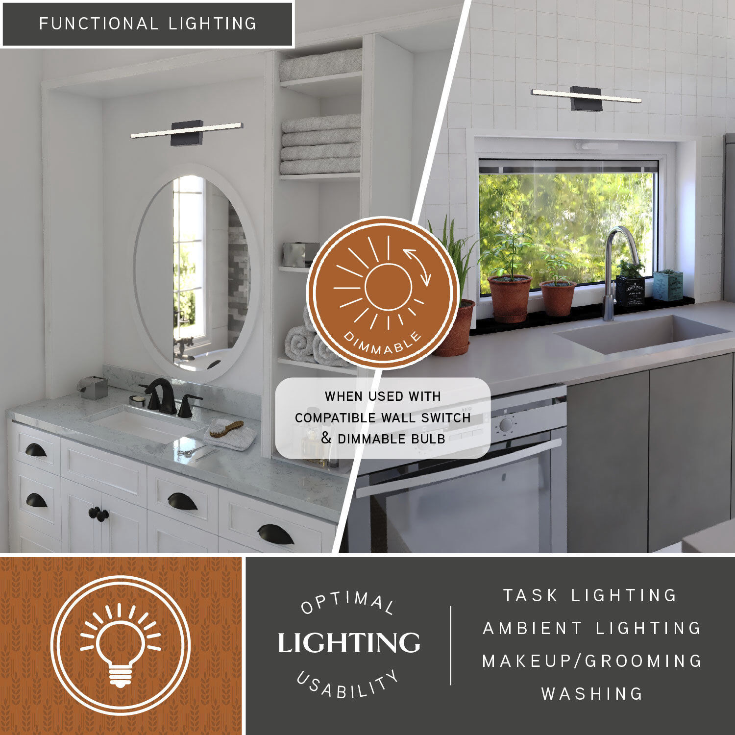 Ashburn LED 24 inch Matte Black Bathroom Light Wall Light