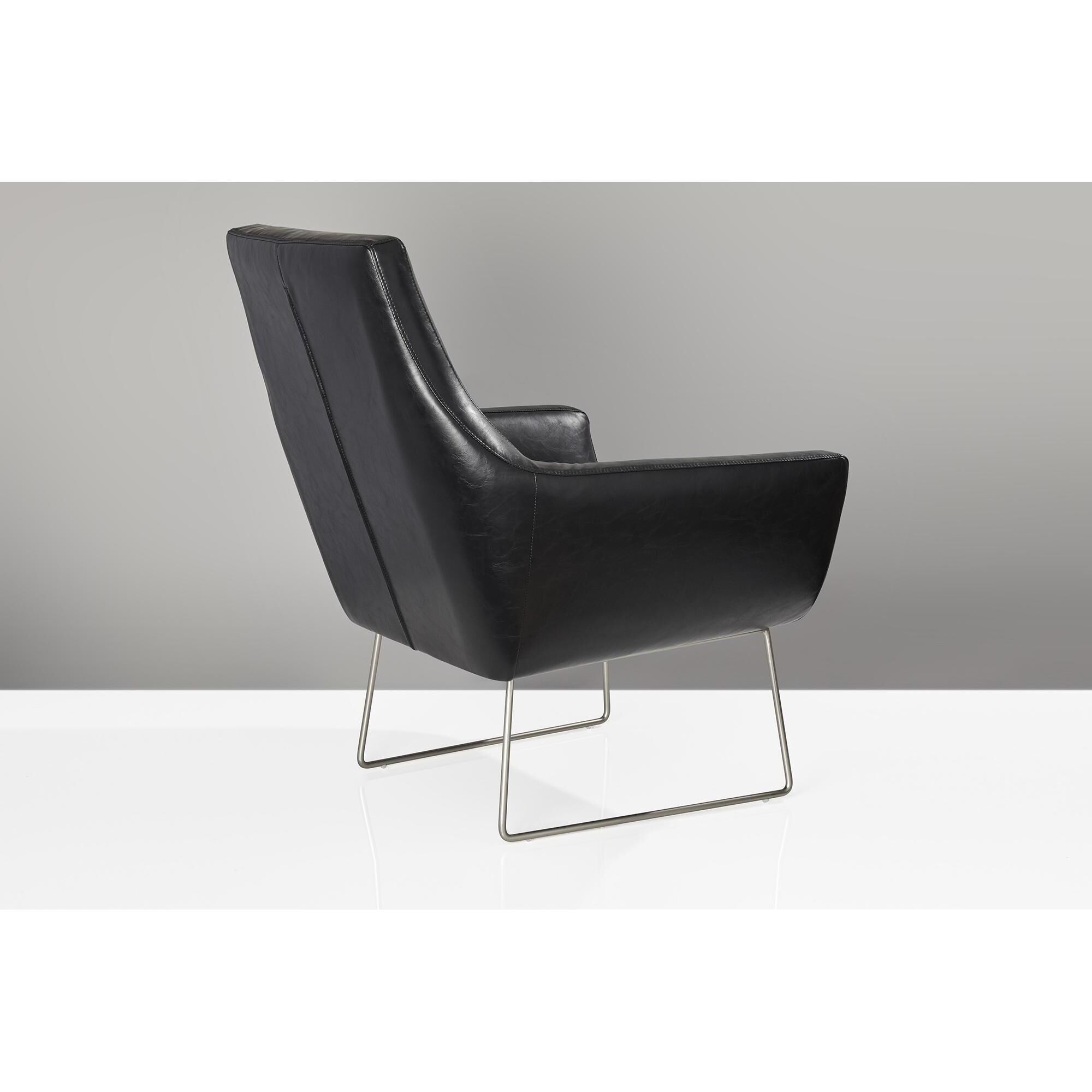 Kendrick Black Distressed PU Leather and Brushed Steel Accent Chair 