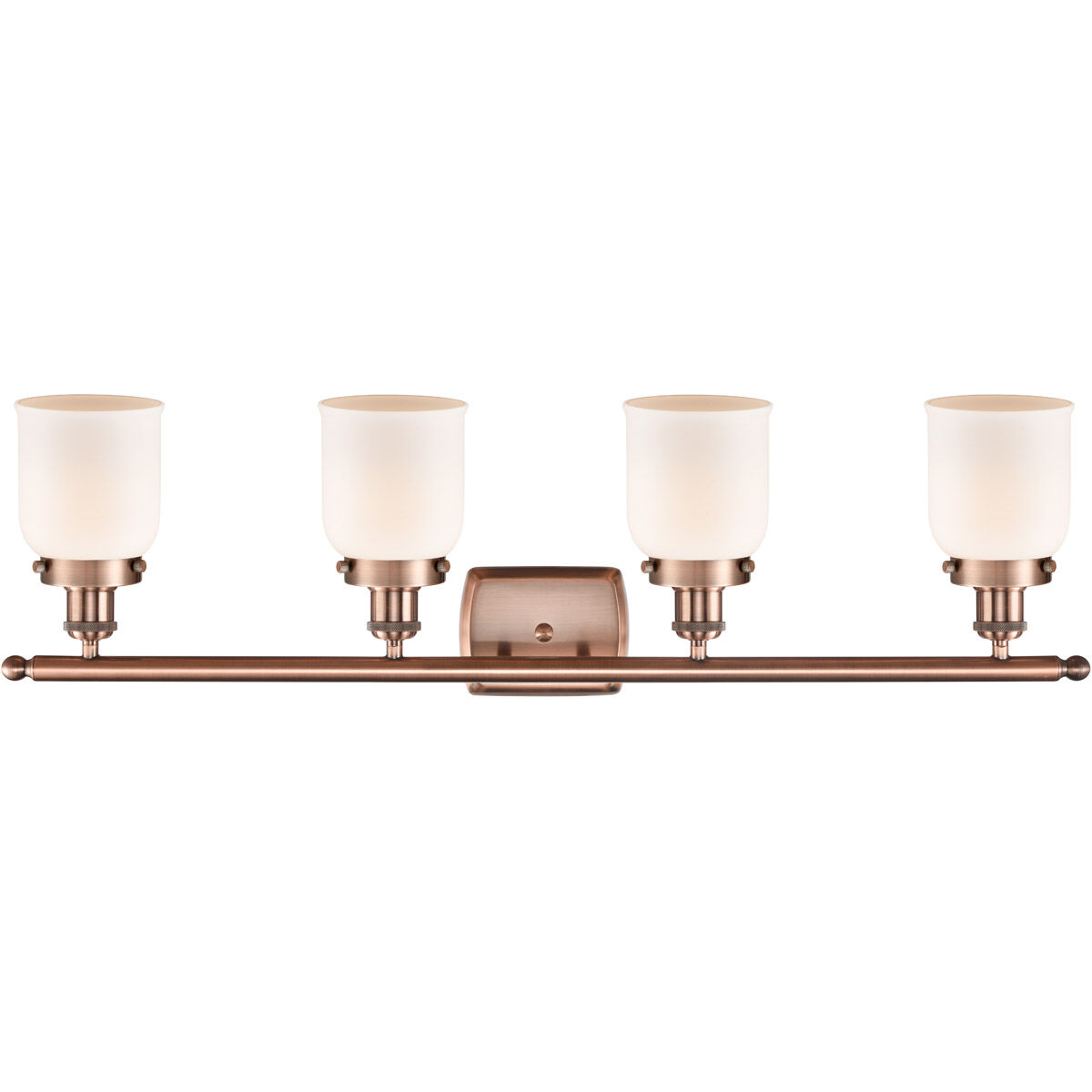 Ballston Small Bell 4 Light 36 inch Antique Copper Bath Vanity Light Wall Light in Matte White Glass