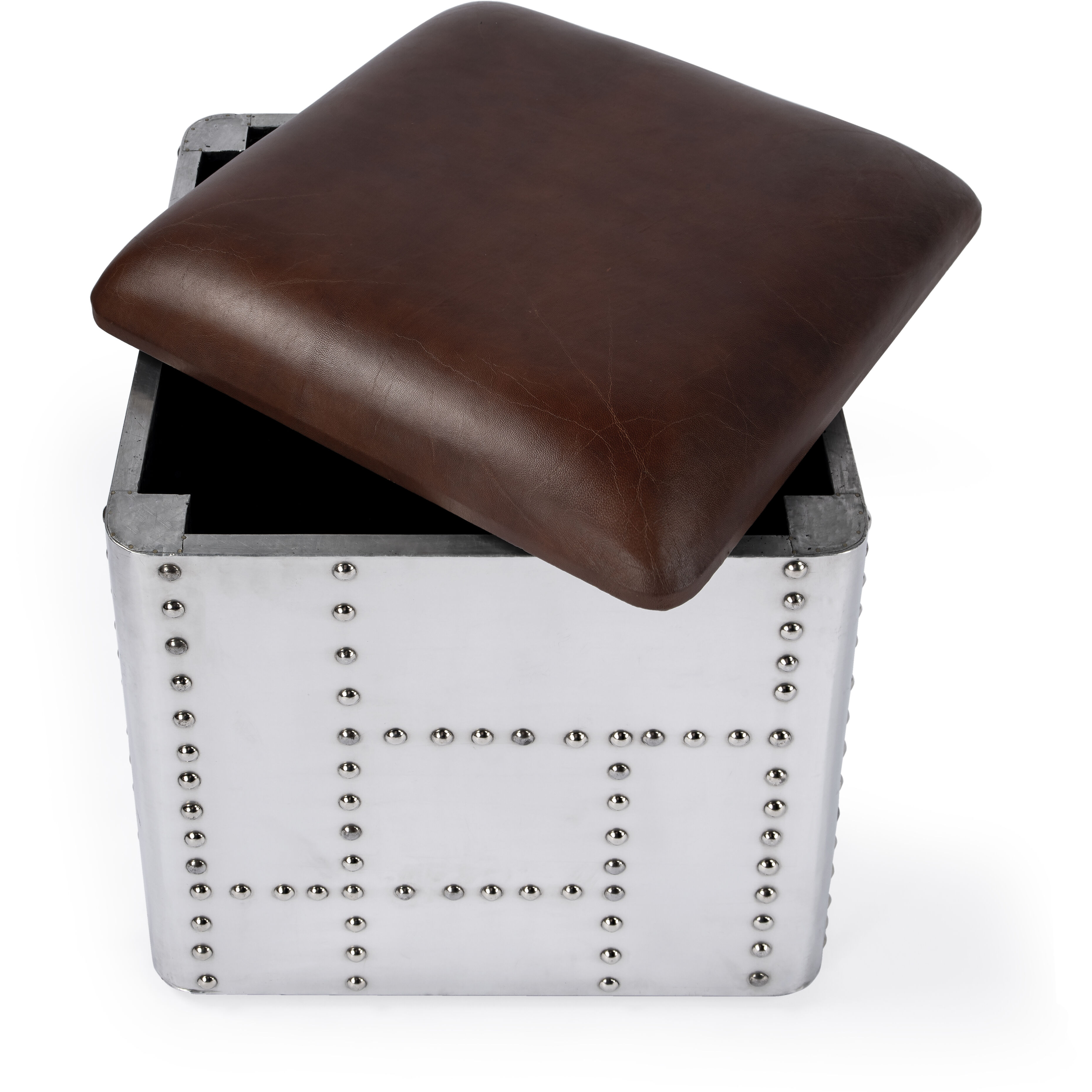 Midway Aviator Leather Accent Stool in Medium Brown