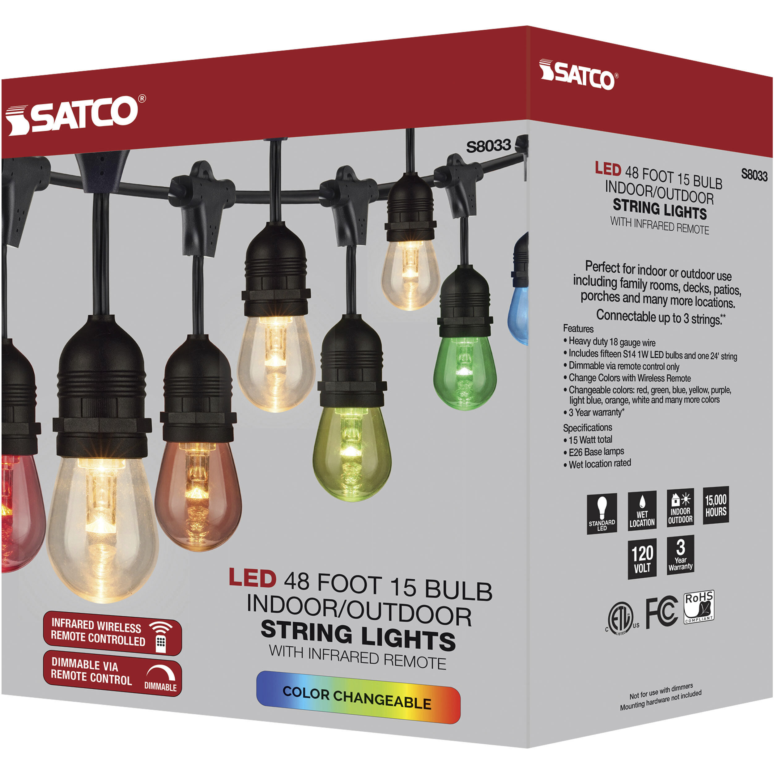 Lumos 15 Light LED 48 foot Black LED String Lights