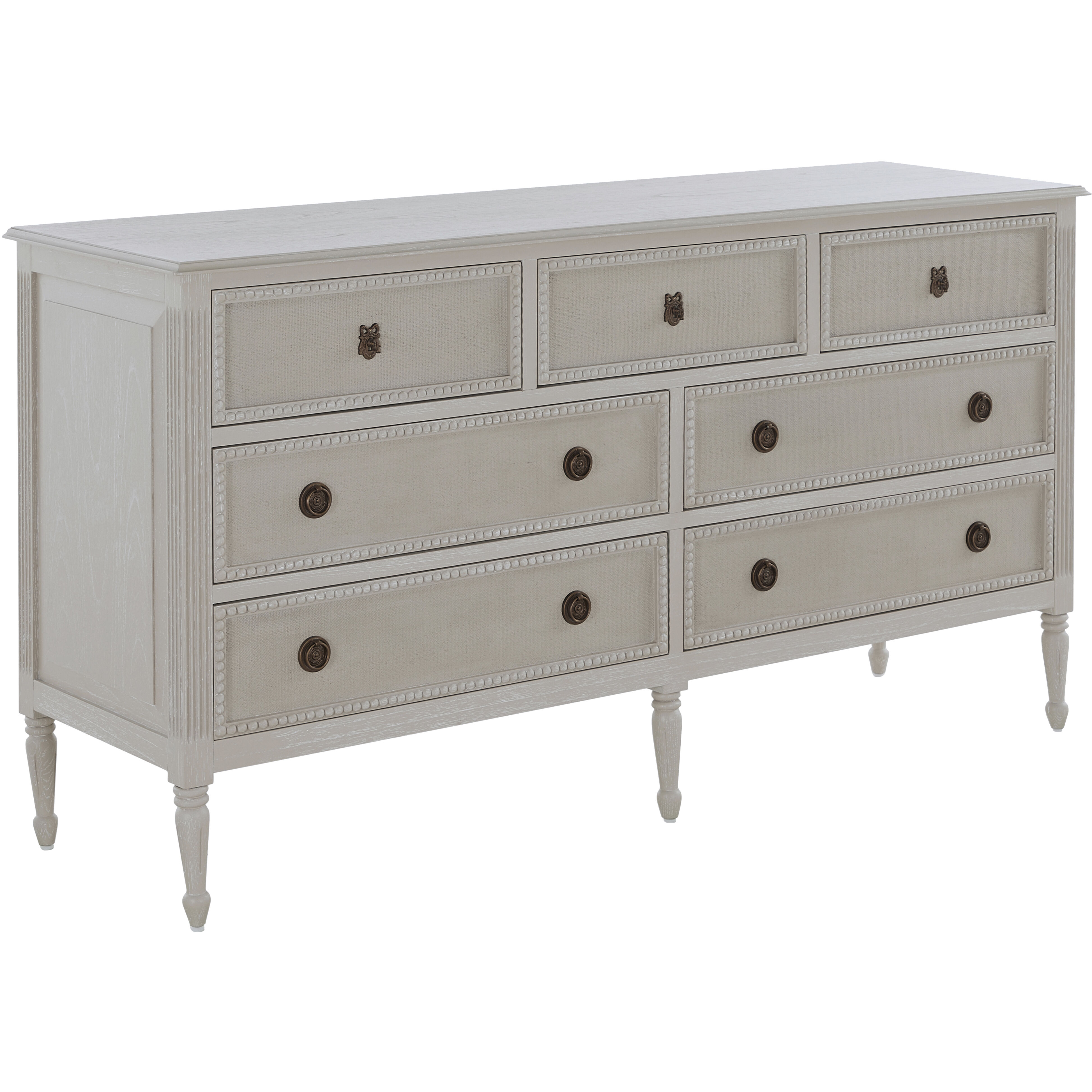 Caroline Cerused White and Painted Burlap Dresser