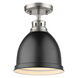 Duncan 1 Light 9 inch Pewter Flush Mount Ceiling Light in Matte Black, Damp
