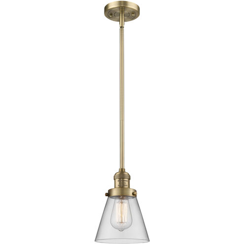 Franklin Restoration Cone 1 Light 6 inch Brushed Brass Mini Pendant Ceiling Light in Incandescent, Clear, Franklin Restoration