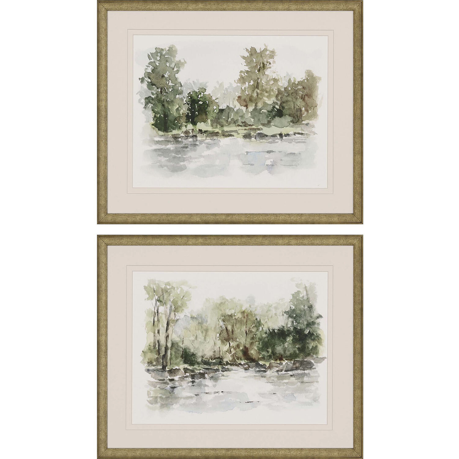 Landscapes Green and Brown and Gray and White Framed Art