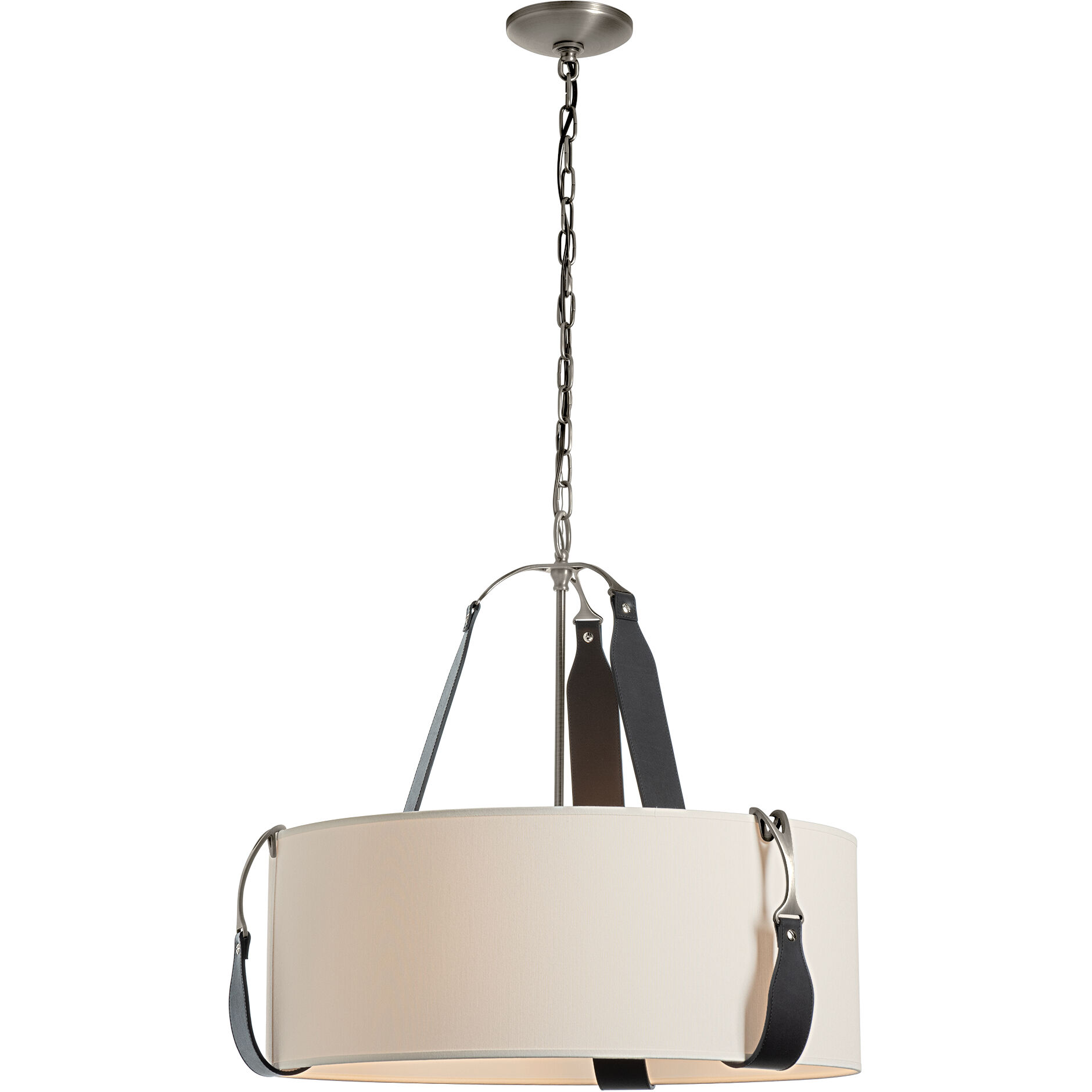 Saratoga 3 Light 26.2 inch Polished Nickel Pendant Ceiling Light in Leather Black, Flax, Small