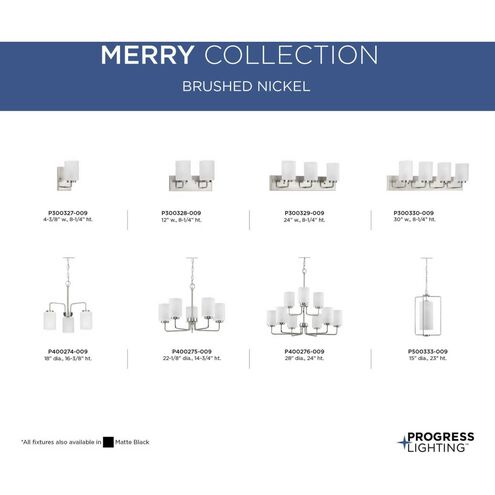 Merry 3 Light 24 inch Brushed Nickel Bath Vanity Light Wall Light