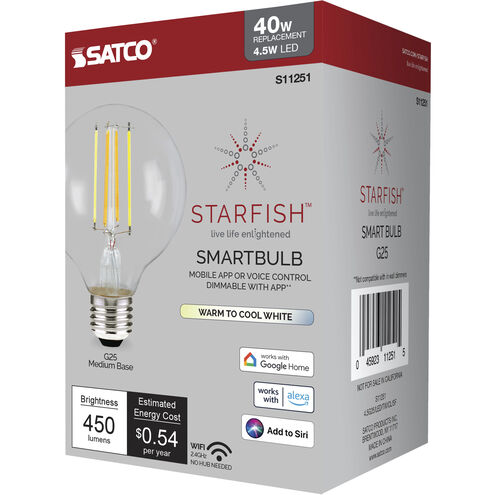 Starfish LED G25 Medium 4.50 watt 2700K LED Globe Light 