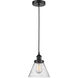 Franklin Restoration Large Cone 1 Light 8 inch Matte Black Mini Pendant Ceiling Light in Seedy Glass