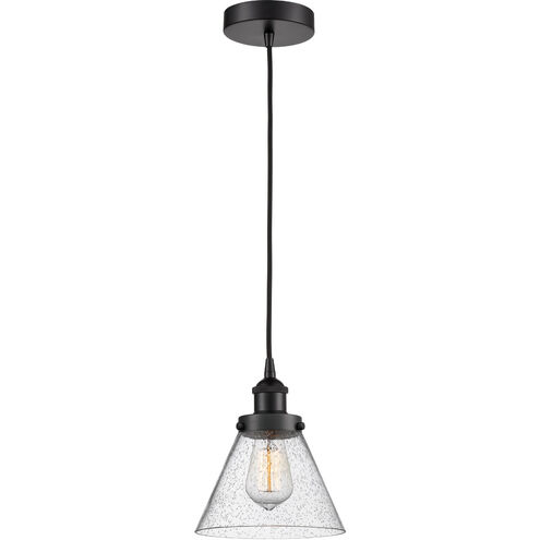 Franklin Restoration Large Cone 1 Light 8 inch Matte Black Mini Pendant Ceiling Light in Seedy Glass