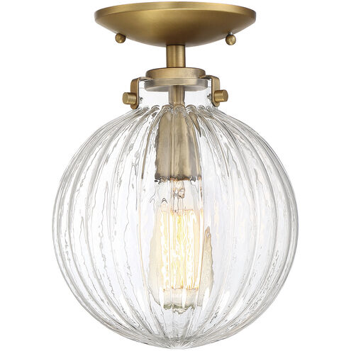 Modern 1 Light 8 inch Natural Brass Semi-Flush Ceiling Light