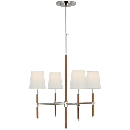 Thomas O'Brien Bryant2 LED 26 inch Polished Nickel and Natural Leather Wrapped Chandelier Ceiling Light, Small