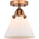 Nouveau 2 Large Cone 1 Light 8 inch Antique Copper Semi-Flush Mount Ceiling Light in Matte White Glass