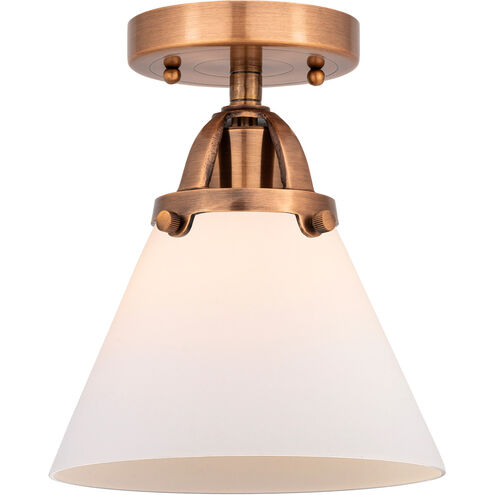 Nouveau 2 Large Cone 1 Light 8 inch Antique Copper Semi-Flush Mount Ceiling Light in Matte White Glass