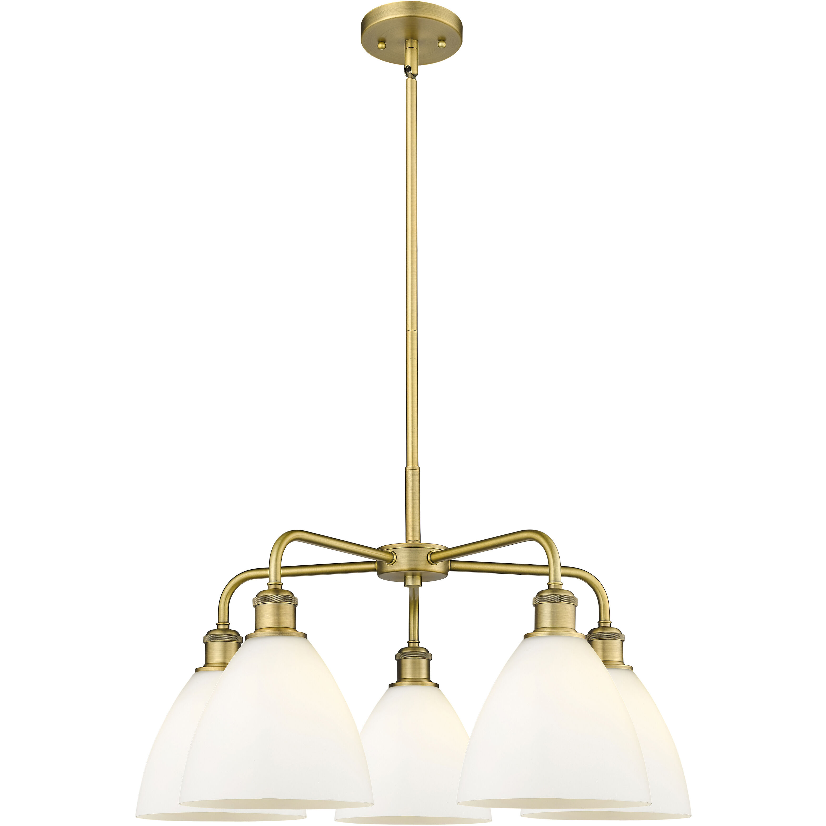 Bristol Glass 5 Light 25.5 inch Brushed Brass Chandelier Ceiling Light in Matte White