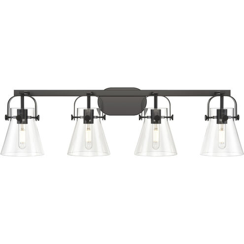 Pilaster II Cone 4 Light 36.5 inch Matte Black Bath Vanity Light Wall Light in Clear Glass
