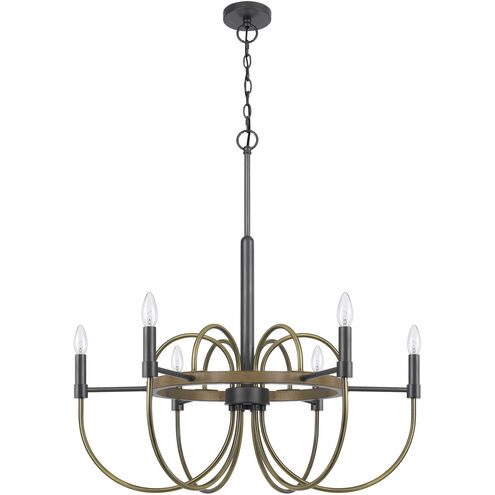 Seagrove 6 Light 31 inch Antique Brass and Dark Bronze and Wood Chandelier Ceiling Light, Candelabra Style