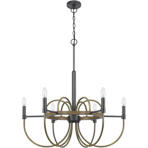 Seagrove 6 Light 31 inch Antique Brass and Dark Bronze and Wood Chandelier Ceiling Light, Candelabra Style