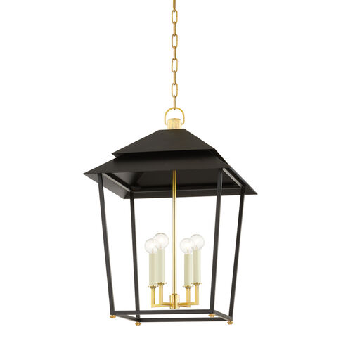 Natick 4 Light 18 inch Aged Brass Hanging Lantern Ceiling Light in Soft Black