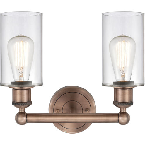 Clymer 2 Light 12.88 inch Antique Copper Bath Vanity Light Wall Light in Clear