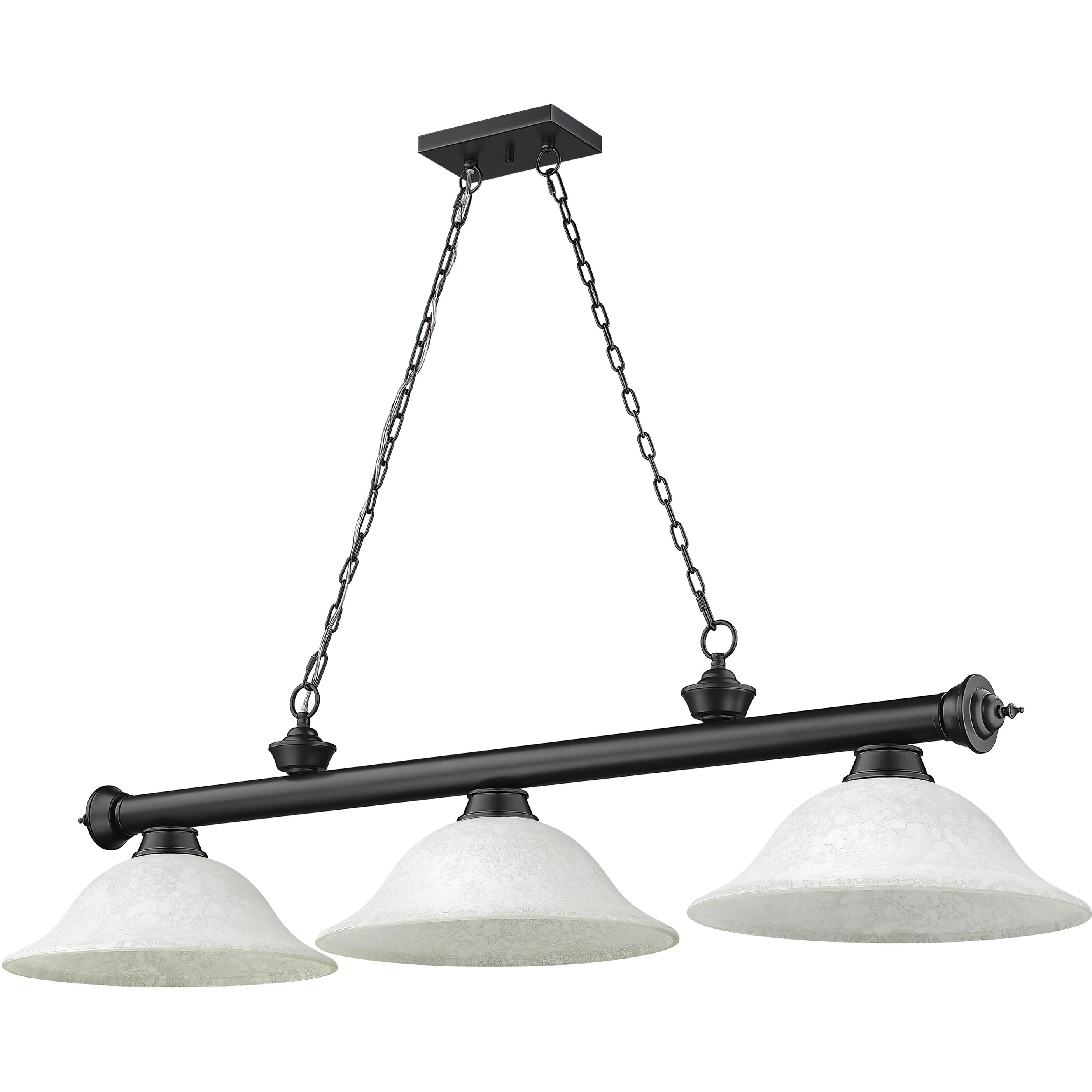 Cordon 3 Light 58 inch Matte Black Billiard Ceiling Light in White Mottle Glass