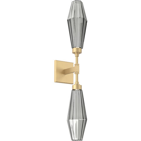 Aalto LED 4.5 inch Gilded Brass Indoor Sconce Wall Light in 3000K LED, Optic Rib Smoke, Double