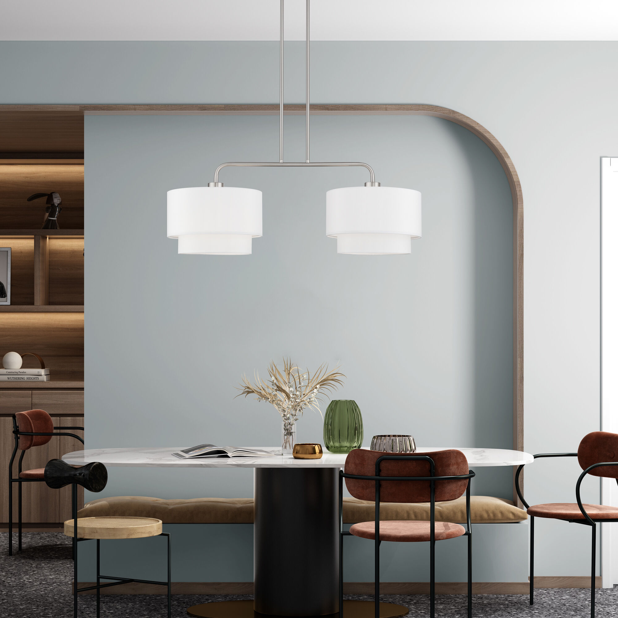 Manorwood 2 Light 35 inch Brushed Nickel Linear Chandelier Ceiling Light