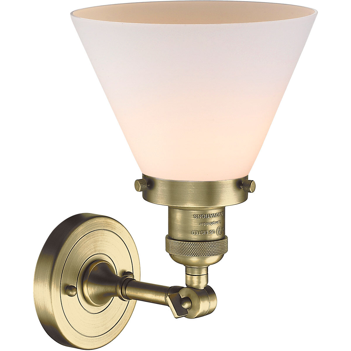 Franklin Restoration Large Cone 1 Light 8 inch Antique Brass Semi-Flush Mount Ceiling Light in Incandescent, Matte White Glass, Franklin Restoration
