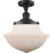 Franklin Restoration Large Oxford 1 Light 12 inch Matte Black Semi-Flush Mount Ceiling Light in Matte White Glass, Franklin Restoration