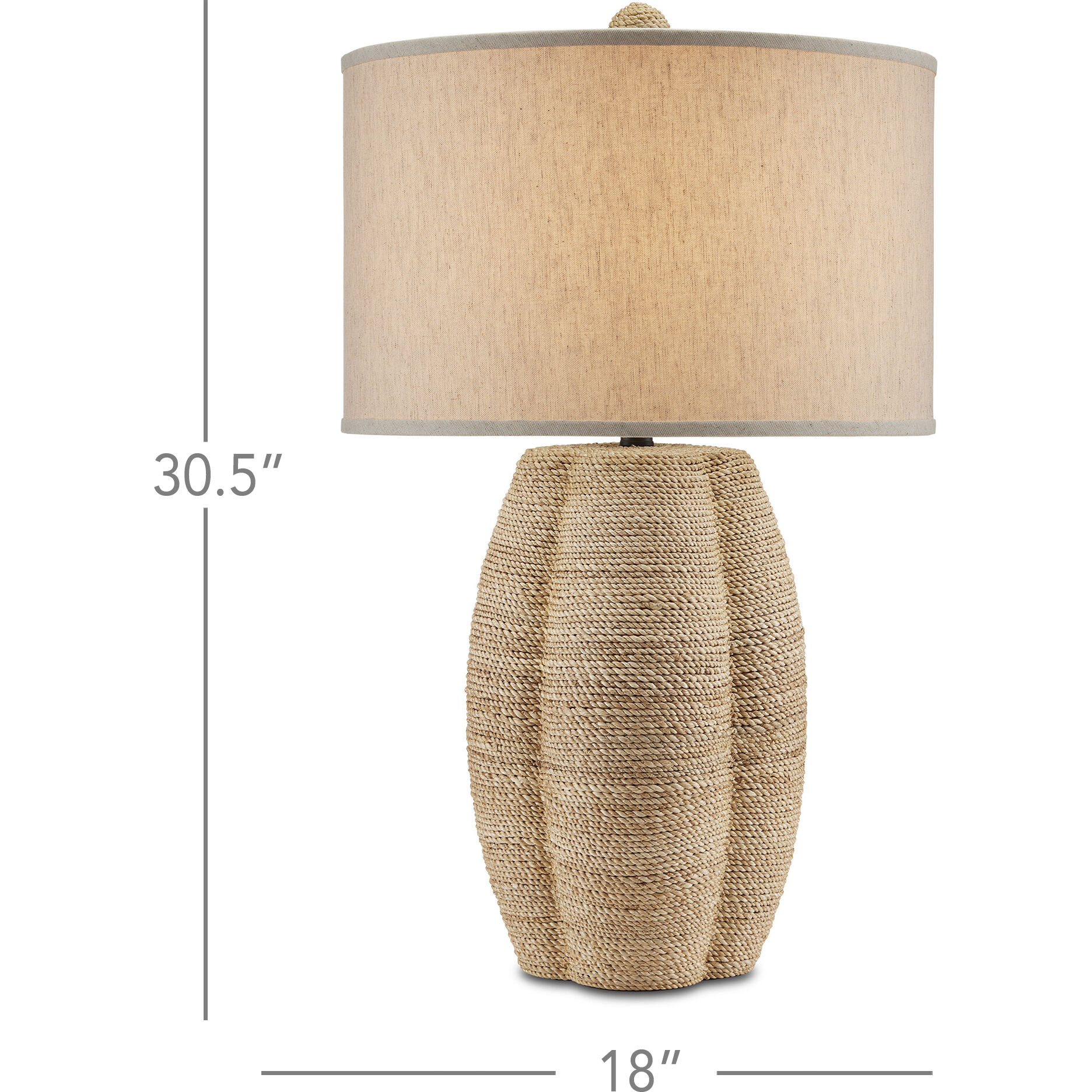 Karnak 30.5 inch Satin Black/Natural Abaca Rope Table Lamp Portable Light