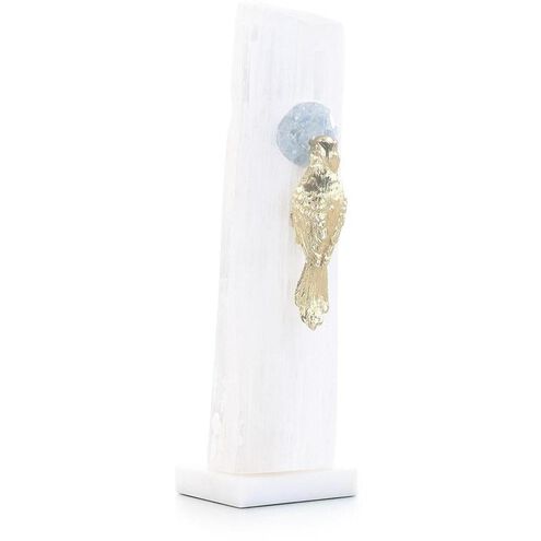 Brass Bird 15.5 X 4.5 inch Sculpture, on Selenite Roost, I